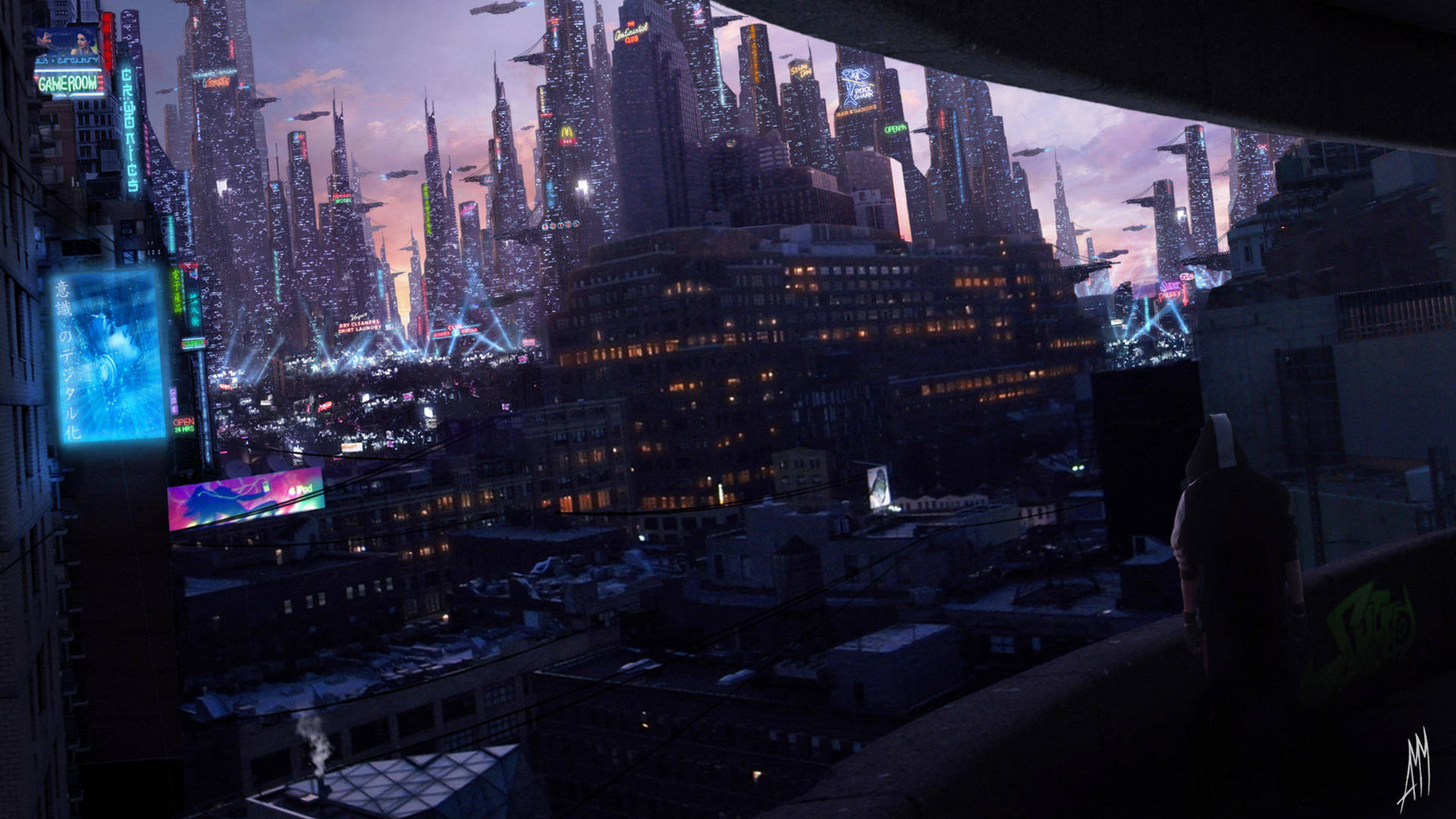 Explore the cyber-future: A Look at the Towers and High-Tech of Cyberpunk Wallpaper