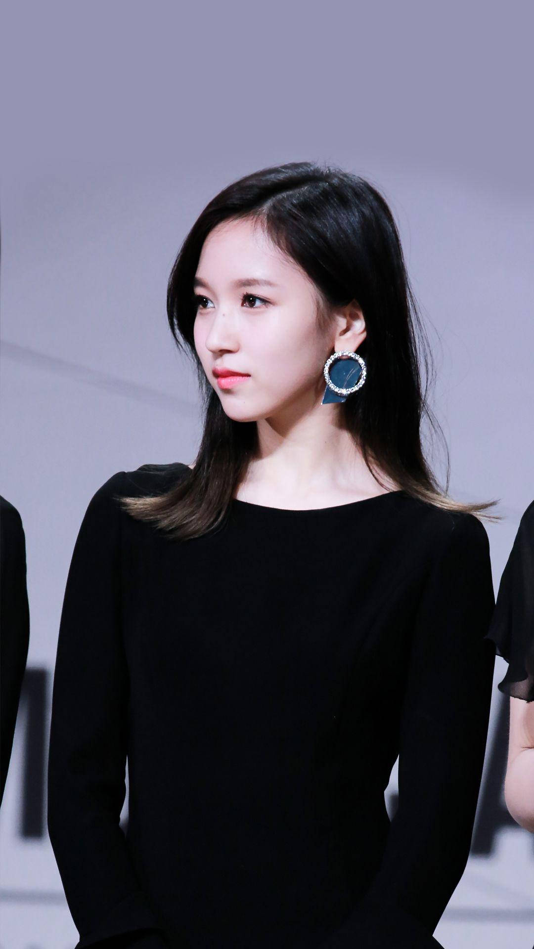 Twice Member Mina In Black Dress Wallpaper