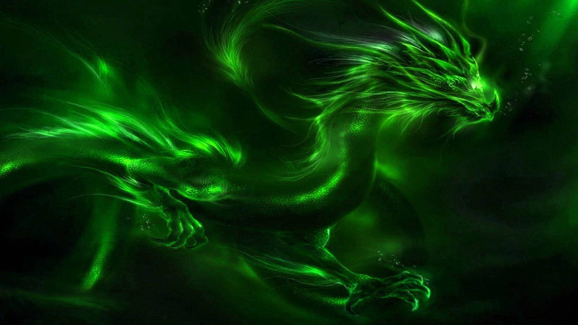 Underwater Glowing Green Dragon Wallpaper