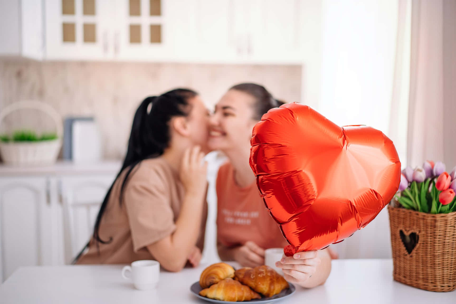 Two Girls With Valentine's Day Balloon Pictures