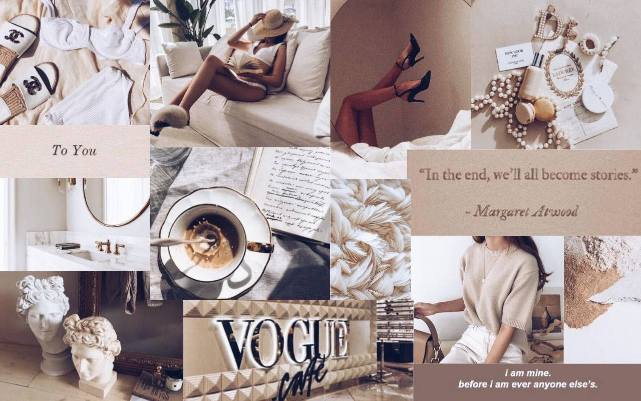 Vogue Collage Beige Background Wallpaper