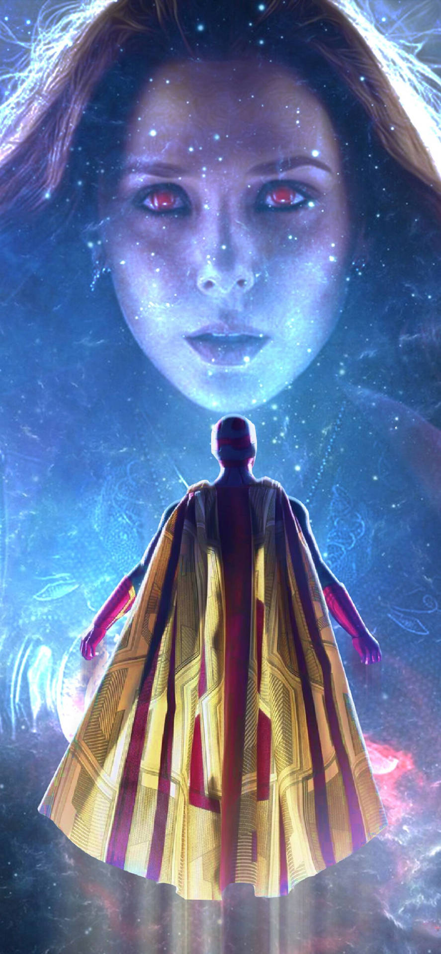 The compelling duo of Wanda Maximoff (Scarlett Witch) and Vision take a break in space while they navigate the twisted realities they find themselves in. Wallpaper