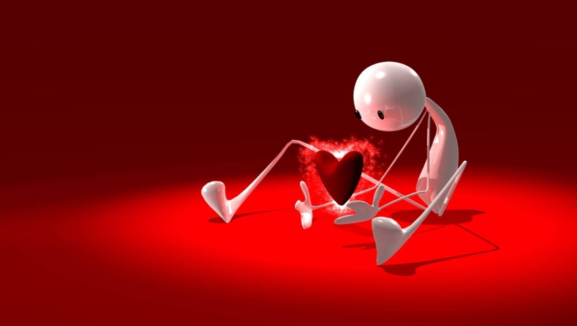 White Human Robot With Heart 3D Animation Wallpaper