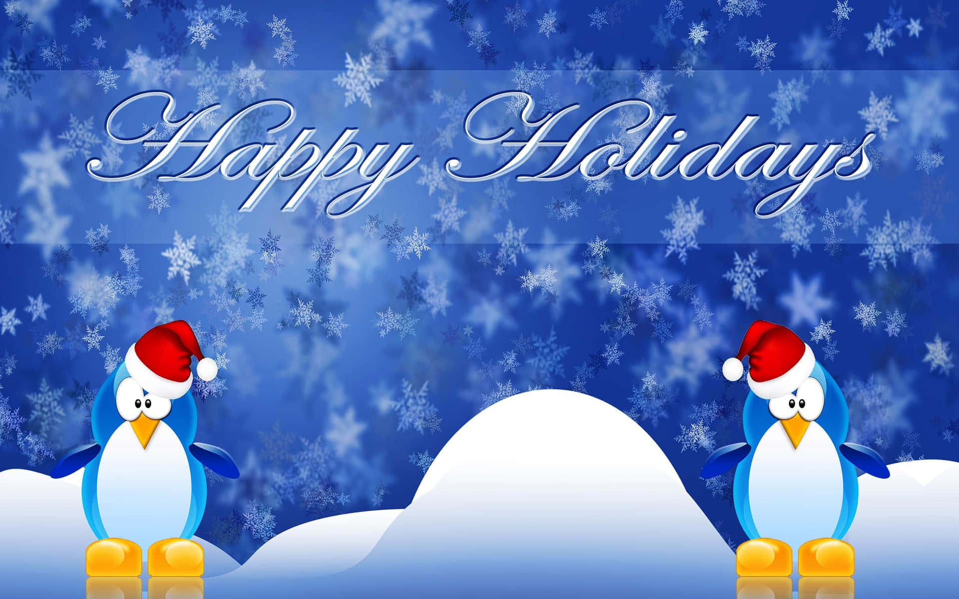 Winter Holiday Desktop With Two Blue Penguins Wallpaper