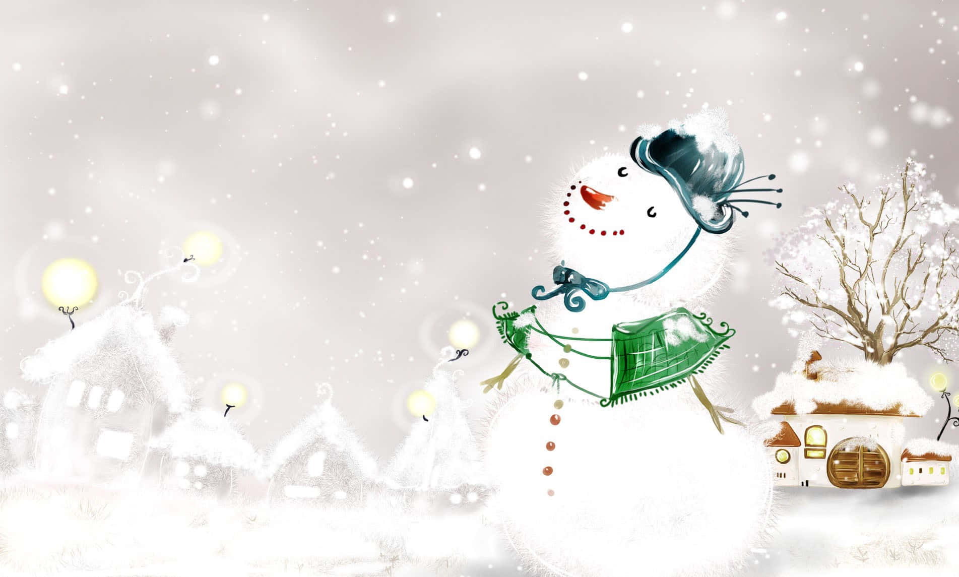 Winter Wonderland Desktop Snowman With Hat Wallpaper