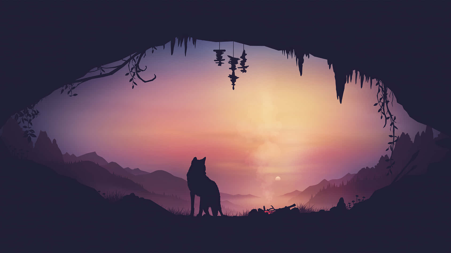 Wolf Aesthetic Inside Cave Wallpaper