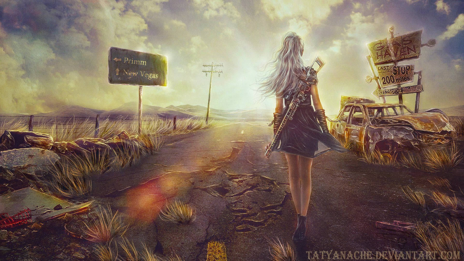 Woman On Road Fallout Wallpaper