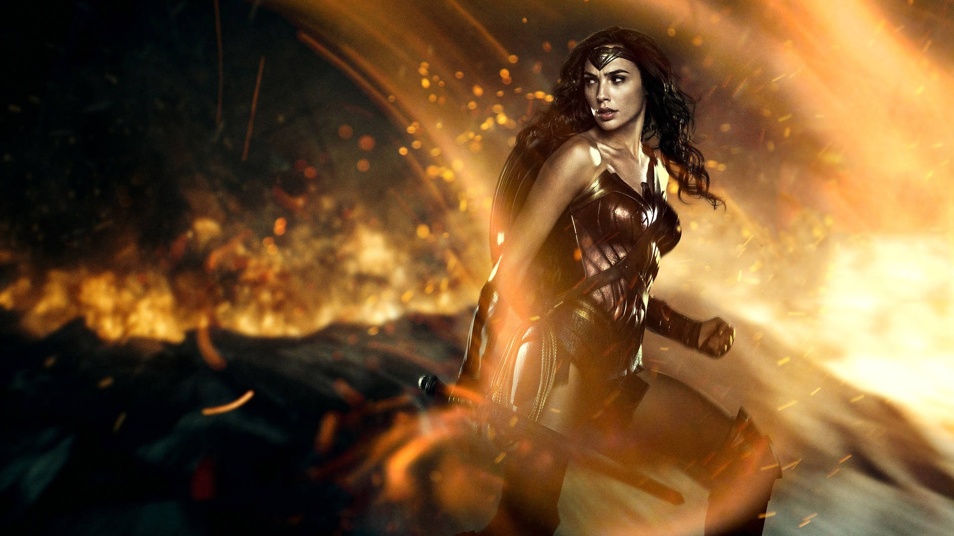 "Wonder Woman charges towards Justice with a Fire in her Heart" Wallpaper