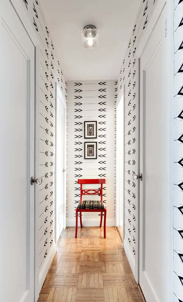Rustic Wooden Chair in a Cozy Hallway Wallpaper
