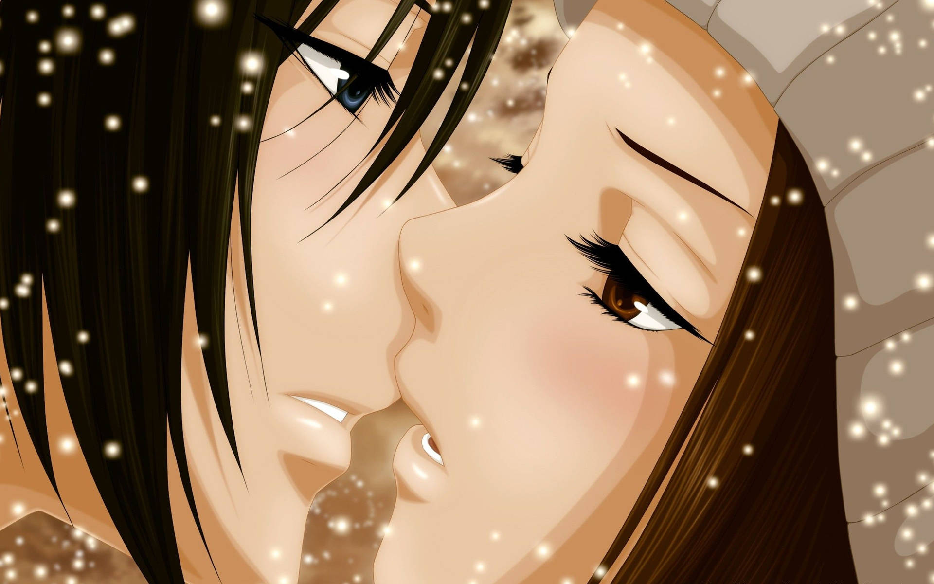 Yamato And Mei Anime Couple Kiss Wallpaper