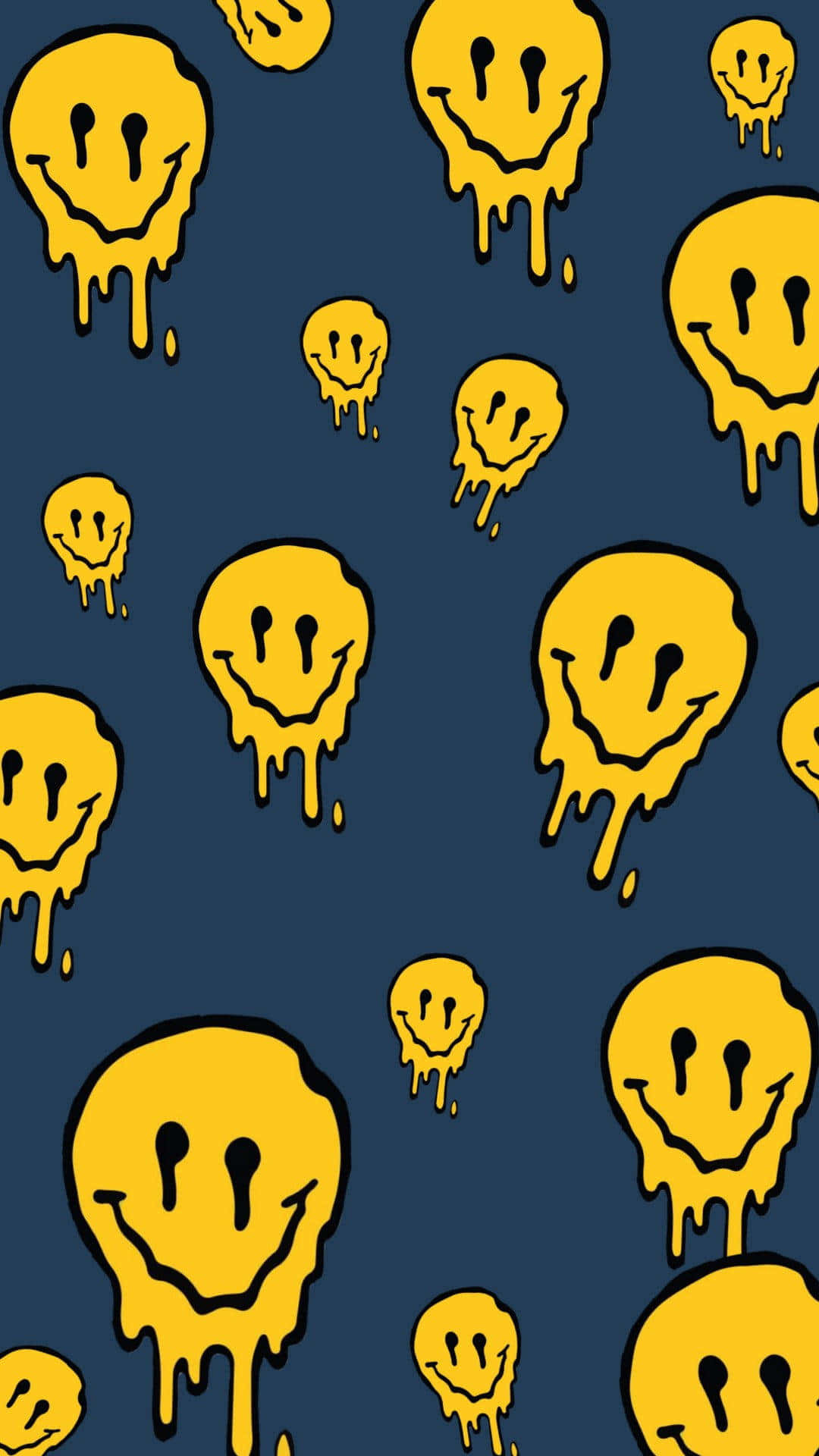 Yellow And Blue Pattern Dripping Aesthetic Trippy Smiley Face Wallpaper