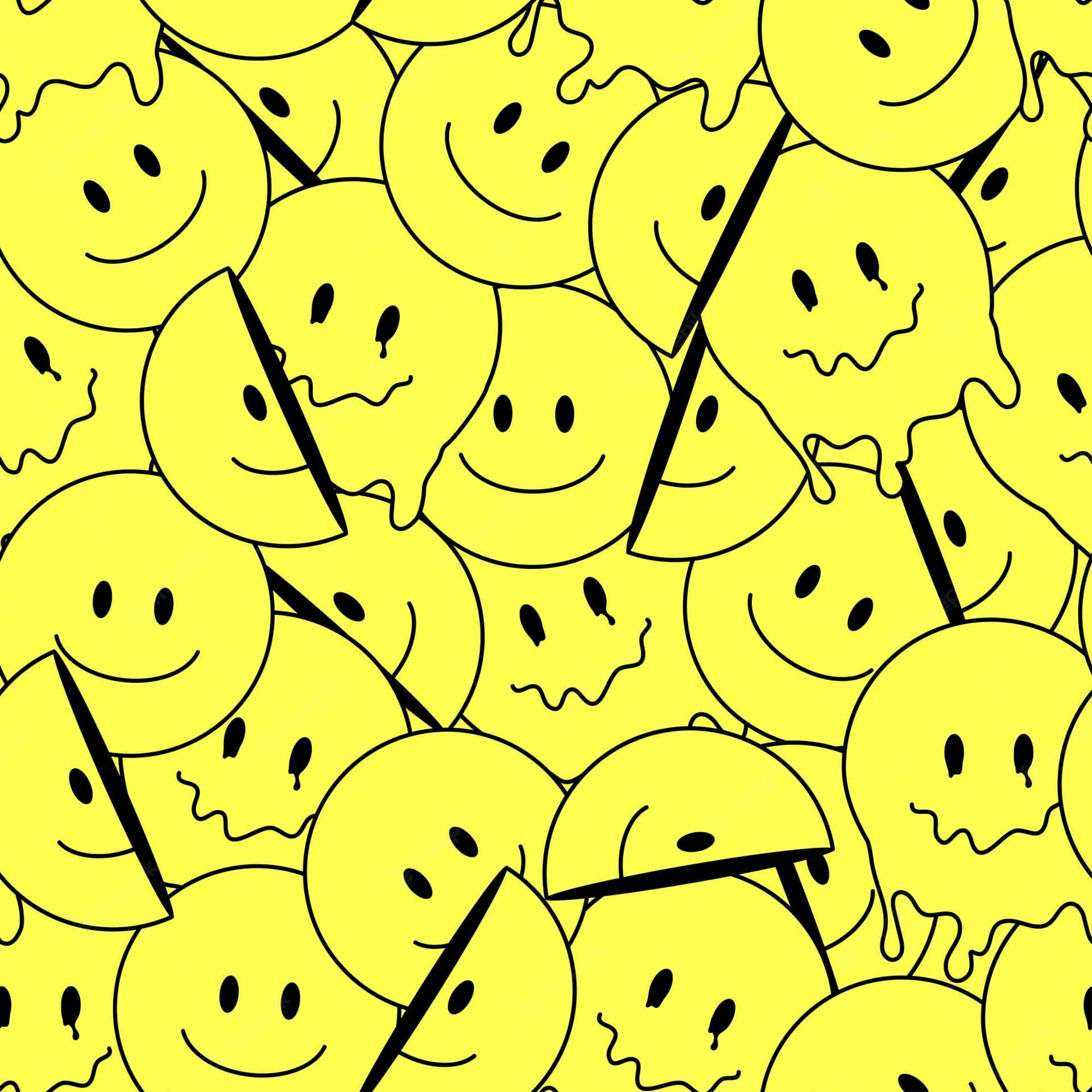 Yellow Melted Seamless Pattern Aesthetic Trippy Smiley Face Wallpaper