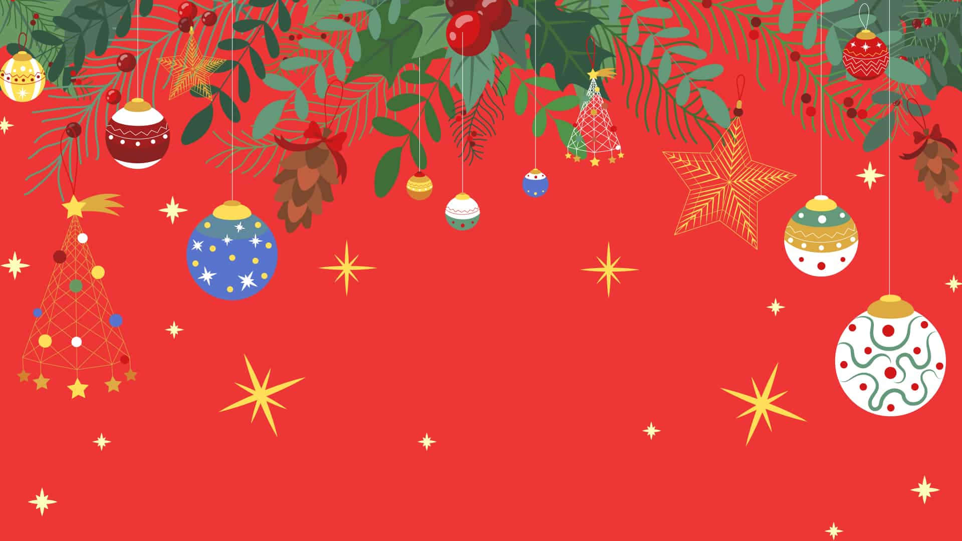 Red Zoom Christmas Background With Decorations