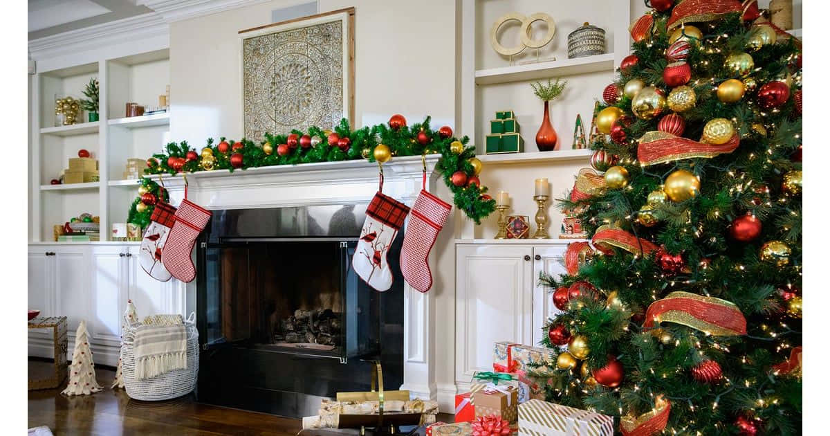 Fireplace And Stockings Zoom Christmas Background