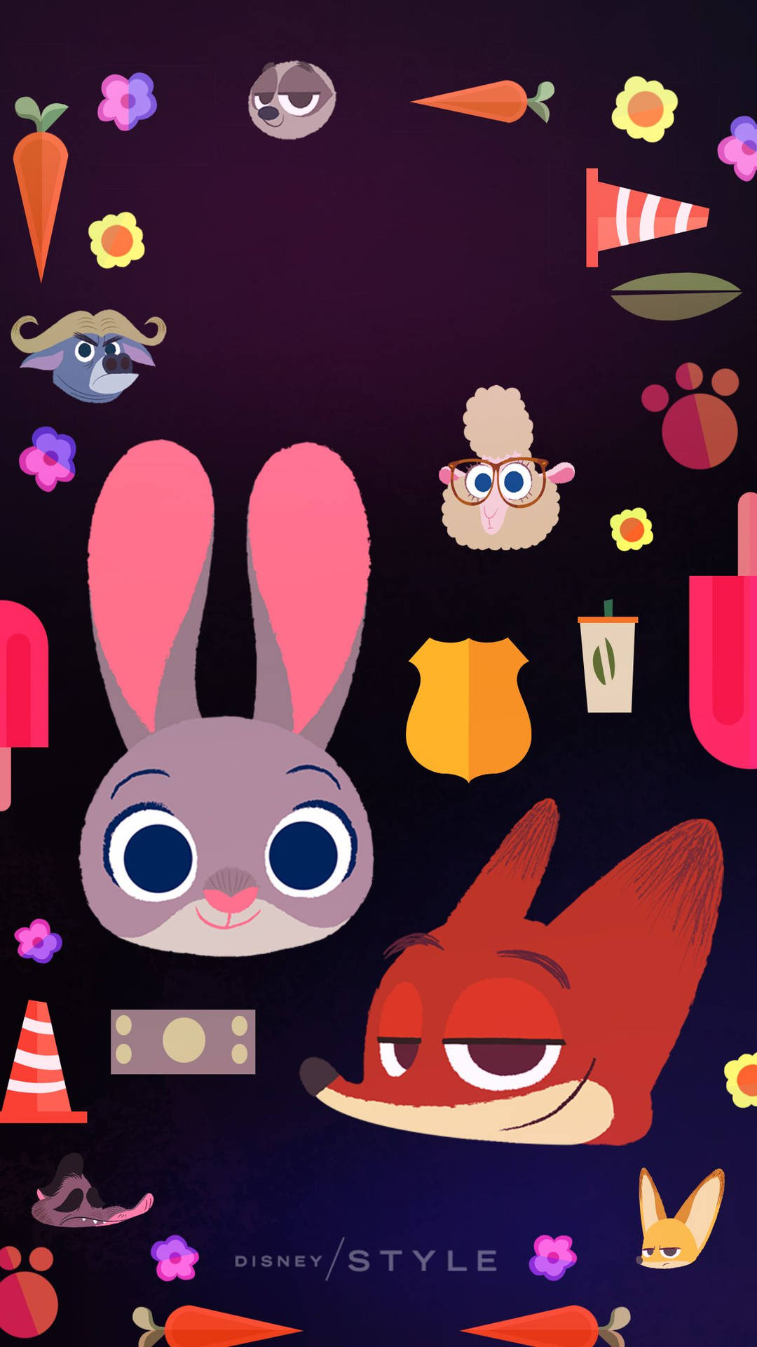 Caption: Enchanting Zootopia Theme Animal Collage on Smartphone Screen Wallpaper